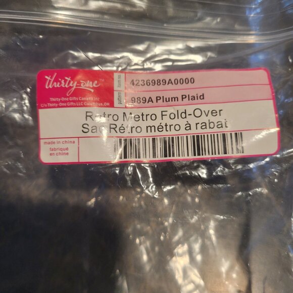 Thirty One 31 Retro Metro Fold Over In Plum Plaid Bag Purse Travel Crossbody NEW - Picture 6 of 7